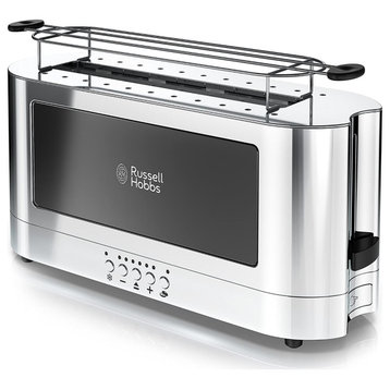Russell Hobbs Glass Accented Long Toaster, Black & Stainless Steel, 2-Slice Slot