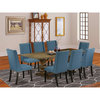 East West Furniture Lassale 9-piece Wood Dining Table Set in Jacobean Brown