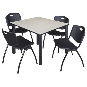 Kee 48" Square Breakroom Table- Maple/ Black & 4 'M' Stack Chairs- Black