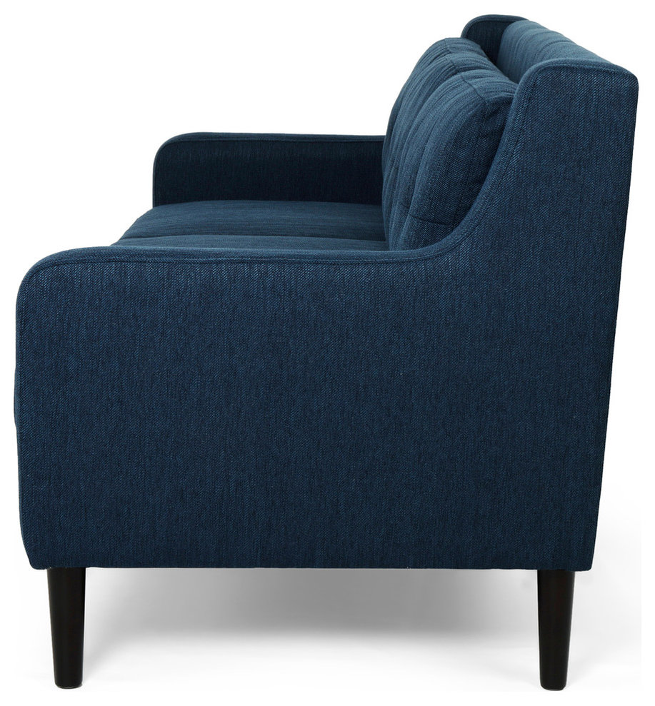 Marco Tufted Fabric 3 Seater Sofa, Navy Blue/Espresso