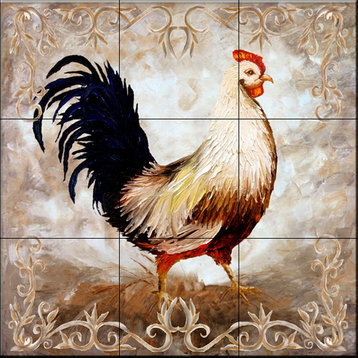 Tile Mural, Rooster Iv by Malenda Trick