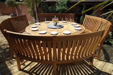 Home » Outdoor Furniture » Betjeman 2.1m Table and Curved Teak Bench Dining Set
