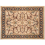 Bareens Designer Rugs - Bohemian Heriz Ziegler Gayle Ivory Blue Hand-Knotted Rug - 8'3'' x 9'1'' - Enhance the ambiance of your home with this magnificent Persian-influenced Turkish hand-knotted rug made by skilled artisans capable of creating the most exceptional vegetable dyes and hand-spun wool. This exquisite handmade rug is a one-of-a-kind Peshawar Kafkaz, otherwise identified as Chobi, Chobi Peshawar, Oushak, or Ziegler rug. These handmade rugs are crafted in Pakistan utilizing superior-quality wool imported from Australia, New Zealand, and Korea in two types of weaves: the Persian weave and the Mori weave. This rug is meticulously crafted by hand using the finest natural vegetable dyes extracted from local plants. The artisans use a blend of hand-spun local and fine merino wool, resulting in a rug with a compelling texture, higher lanolin content, and longer staple. The artisans occasionally incorporate natural or artificial silk into the pile to enhance specific motifs. The finished product is an awe-inspiring execution of flawless design and an understated palette that exudes elegance.