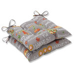 Pillow Perfect - Autumn Harvest Haystack Indoor/Outdoor Rocker Seat Cushion Set of 2 - Welcome autumn with this decorative seat cushion set displaying the perfect combination of heartwarming sentiments & cherished harvest elements. Rich, vibrant colors pop off the neutral background making a statement for any seating area all season long, indoors or outdoors.  Additional features of these tufted seat cushions include 14" ties to secure the cushion to furniture, recycled polyester fiber fill with a sewn seam closure, and UV protection making it suitable for indoor and outdoor use.