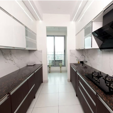 Luxury Parallel Modular Kitchen in Park Street Kolkata | Leather Laminate