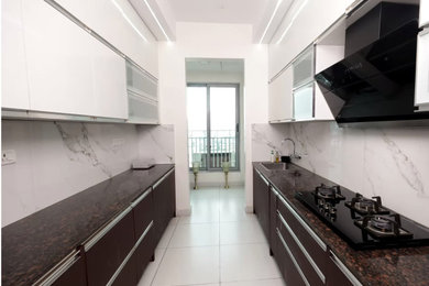 Luxury Parallel Modular Kitchen in Park Street Kolkata | Leather Laminate