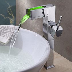 Color Changing LED Waterfall Bathroom Sink Faucet Tall TQ0615HF - Bathroom Sink Faucets