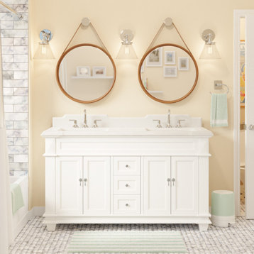Elizabeth 60" Bathroom Vanity, Base: White, Top: Quartz, Double Vanity