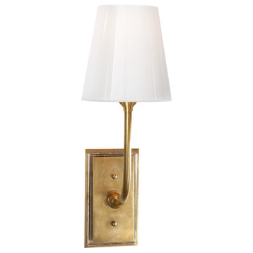 Hulton Sconce in Hand-Rubbed Antique Brass with Crystal Backplate and White Glas