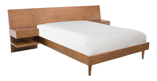 Mid Century Modern Wood Frame Low Profile Queen Platform Bed With 2 Mid Century Modern Wood Frame Low Profile Queen Platform Bed With 2 Nightstands