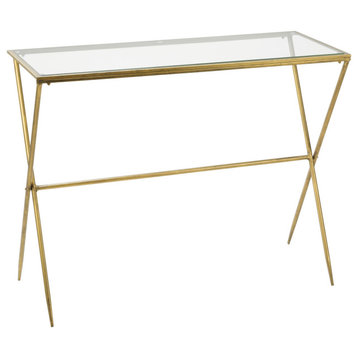 Gold Metal Slim Console Table with Glass Top