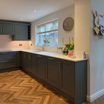 Green & Light Pink Shaker Kitchen in Thrapston