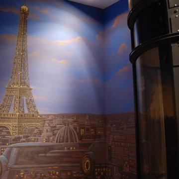 Paris Panorama 360 degree Mural hand painted throughout a 17 foot stairway