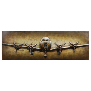 "Airplane" Mixed Media Iron Hand Painted Dimensional Wall Art, 24"x72"