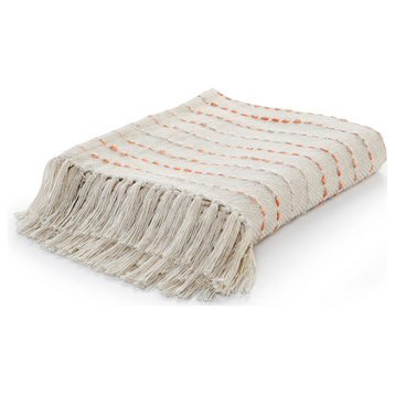 Shimmer Stripe Woven Throw Blanket with Fringe, Peach