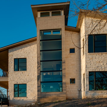 Milgard Black Fiberglass and Aluminum Windows and Doors - TX Lake House