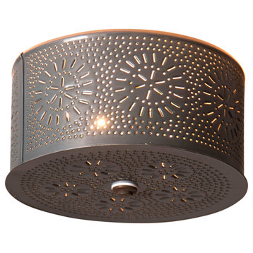 Round Ceiling Light With Chisel, Country Tin