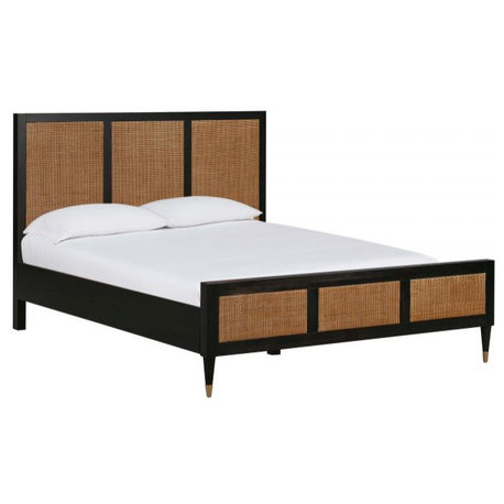 Sierra Noir Bed, Jungle Rattan Bed, Cane Wicker Woven Platform Bed, King