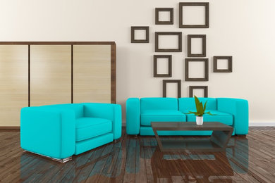 Living room - mid-sized transitional formal and open concept dark wood floor living room idea in Orange County with beige walls and no fireplace