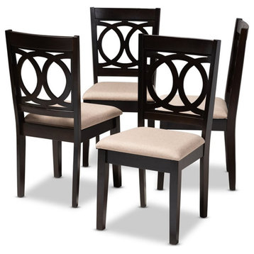 Bowery Hill Fabric and Wood Dining Chairs in Sand and Brown (Set of 4)