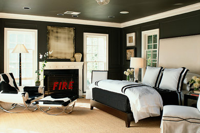 Design ideas for a contemporary bedroom in Los Angeles with black walls.