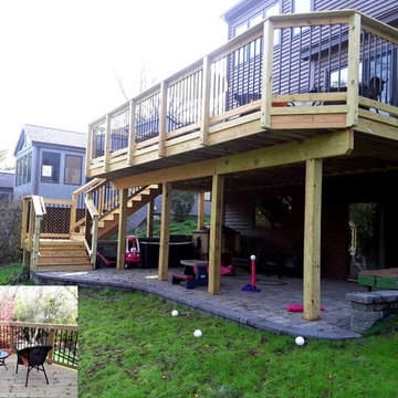 Multi Level Wood Deck and Belgard Patio by Woodridge, IL Deck Designer