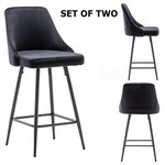 BTExpert - Upholstered Dining Stool Bar Chairs, Set of 2 Velvet Black - The Modern Barstool stands out with a sensual plan and fashionable style. This barstool geographies hard-wearing velvet upholstery, slender black legs, and sparkling shine. A velvet black sheen gives this barstool finishing touch that is truly unique.  The rounded curving design of this exclusive barstoolRahima Bar Chair delineations to your method to restfully wrap you in soft velvet and coziness.