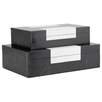 Resin, Set of 2 10/12" H Boxes, Black/White