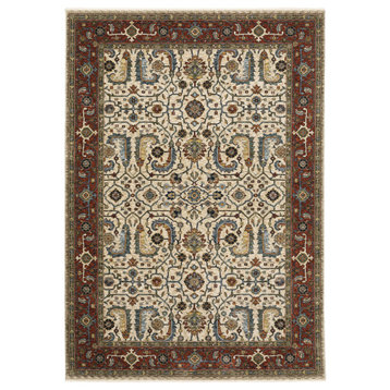 Oriental Weavers Sphinx Aberdeen 144D1 Traditional Rug, Ivory and Red, 5'3"x7'6"