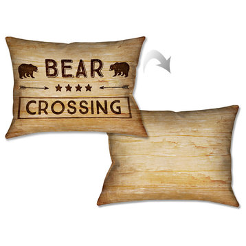 Country Cabin Bear Crossing Decorative Pillow, 14"x20"