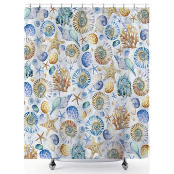 Nautical Seashells Shower Curtain, 72"x72", Ocean Blue