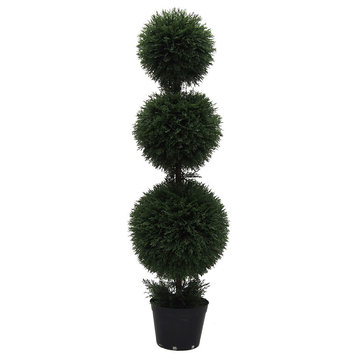 Vickerman 4' Artificial Potted Triple Ball Green Cedar Topiary