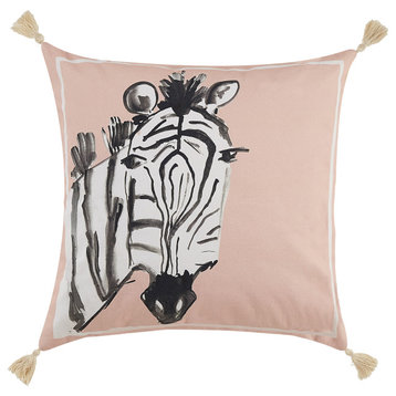 Zebra Pink Printed Embroidered Pillow