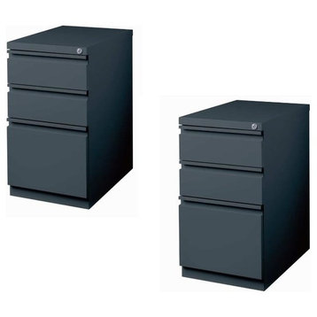 Home Square 3 Drawer Mobile File Cabinet in Charcoal in Set of 2