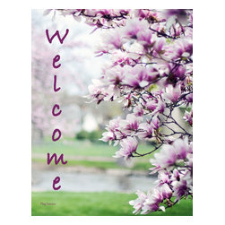 Flag Emotes - Double Sided Garden Flag, Pink Dogwood Tree Welcome - Flags And Flagpoles