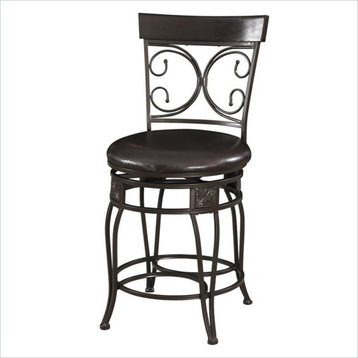 Bowery Hill Scroll Back Swivel 24.75" Metal Counter Stool in Bronze