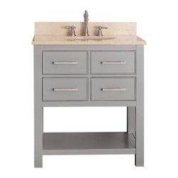 Avanity Corporation - Avanity Brooks 31" Vanity With Galala Beige Marble Top, Chilled Gray Finish - Bathroom Vanities And Sink Consoles