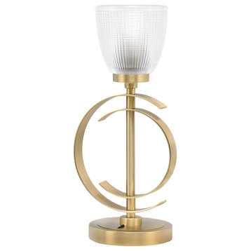 1-Light Table Lamp, New Age Brass Finish, 5" Clear Ribbed Glass