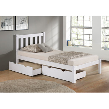 Poppy Twin Wood Platform Bed, Storage Drawers, White