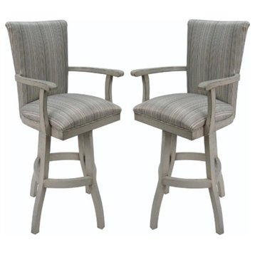 Home Square 30" Swivel Solid Wood Bar Stool with Arms in Natural Fun - Set of 2