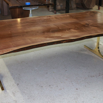 Live Edge Contemporary Black Walnut Table with Brass Base