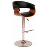 Swivel Wooden Open Back Barstool With Pedestal Base, Black And Chrome