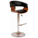 Benzara - Swivel Wooden Open Back Barstool With Pedestal Base, Black And Chrome - Swivel Wooden Open Back Barstool with Pedestal Base, Black and ChromeAdd some extra seating in your home with this stunning Barstool, featuring foam filled faux leather upholstery swivel seat and the open back has ergonomically designed support. This contemporary design will accent any decor setting with its chrome pedestal base and also offers a lever on the side to adjust to variable bar heights with ease.
