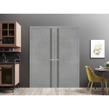 Solid French Double Doors 72 x 80 | Planum 0016 Concrete with