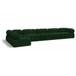 Meridian Furniture - Ames Boucle Fabric L-Shaped Modular Sectional, Green, 6-Piece: 4 Armless Chair, 2 Corner Chair - Introduce a touch of modern sophistication to your living area with the exquisite Ames Boucle Fabric Sectional. With plush green boucle fabric and unique design, it will elevate the visual appeal of your living space. This elegant and captivating sectional can be mixed and matched with other pieces from the collection to create an endless array of stunning looks. So, get ready to transform your living area into an inviting and stylish haven with the Ames Boucle Fabric Sectional.