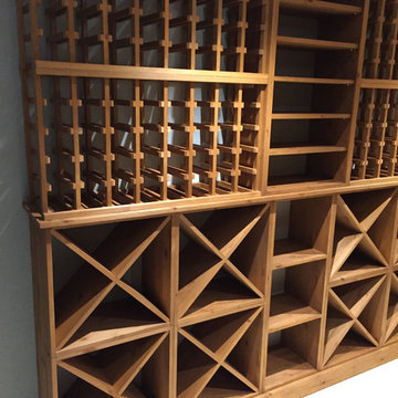Underground wine cellar in East Sussex using pine wood with an oak stain
