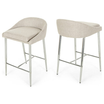 GDF Studio Fanny Modern Upholstered Bar Stools With Chrome Iron Legs, Set of 2, Beige