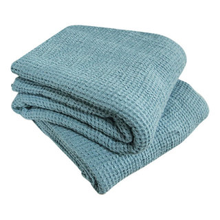 Linen Waffle Hand Towels Stone Blue - LinenMe
