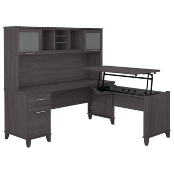 UrbanPro 72W Sit to Stand L Desk with Hutch in Storm Gray - Engineered Wood