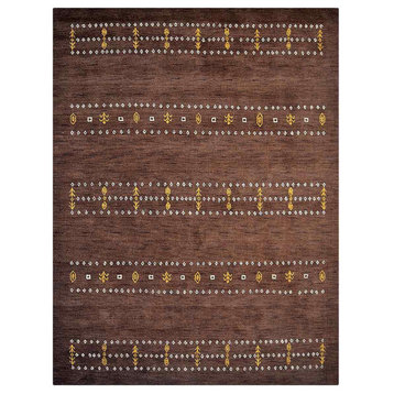 Hand Knotted Loom Wool Area Rug Contemporary Brown, [Rectangle] 6'7''x9'10''